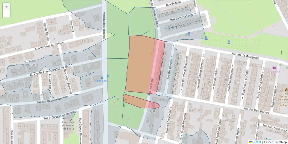Mapa detalhado do código postal 7000-049 com limites, códigos postais vizinhos e agências dos correios