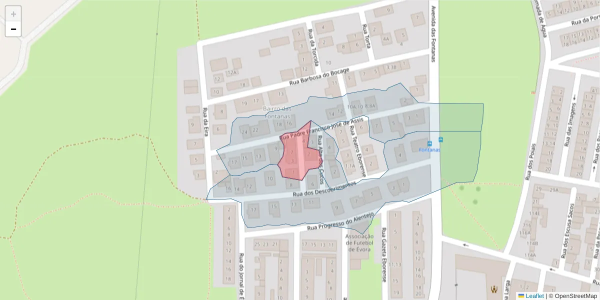 Mapa detalhado do código postal 7000-061 com limites, códigos postais vizinhos e agências dos correios