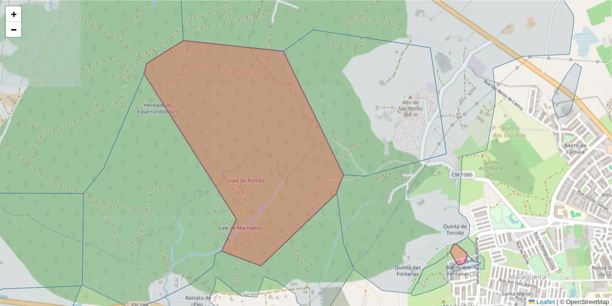 Mapa detalhado do código postal 7000-076 com limites, códigos postais vizinhos e agências dos correios