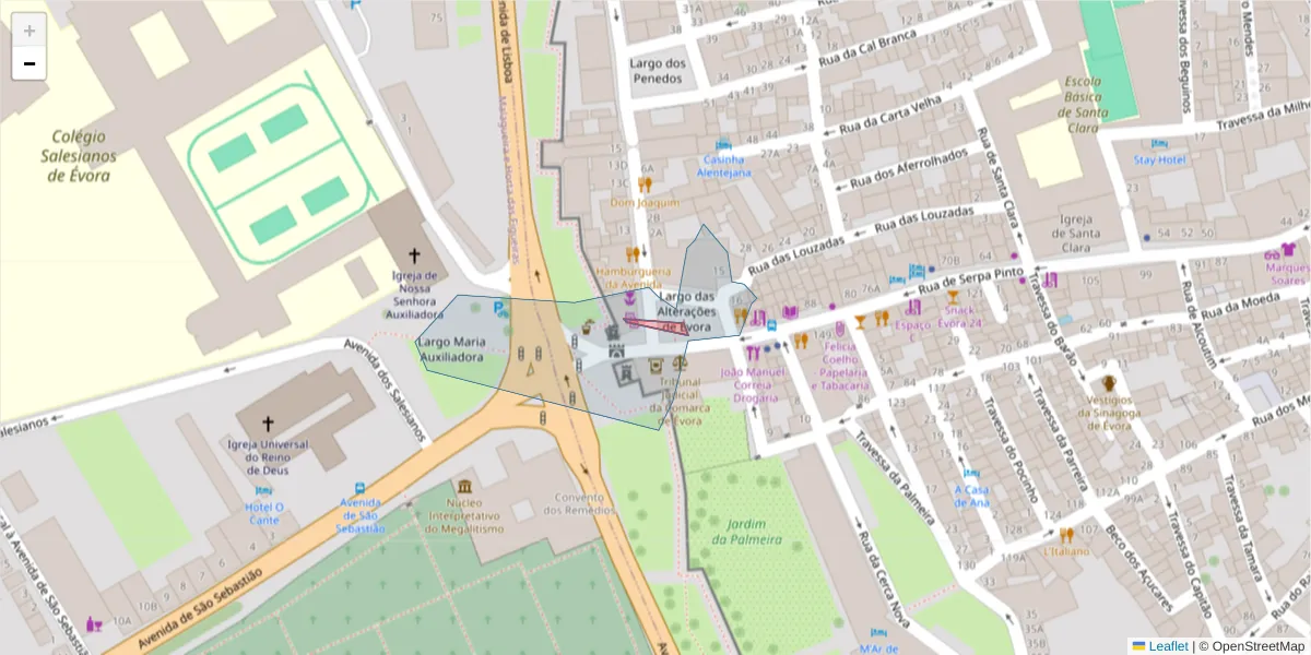Mapa detalhado do código postal 7000-113 com limites, códigos postais vizinhos e agências dos correios