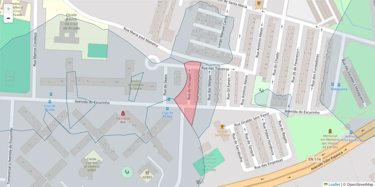 Mapa detalhado do código postal 7000-162 com limites, códigos postais vizinhos e agências dos correios