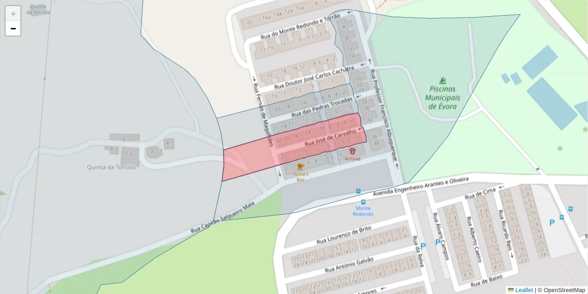 Mapa detalhado do código postal 7000-251 com limites, códigos postais vizinhos e agências dos correios