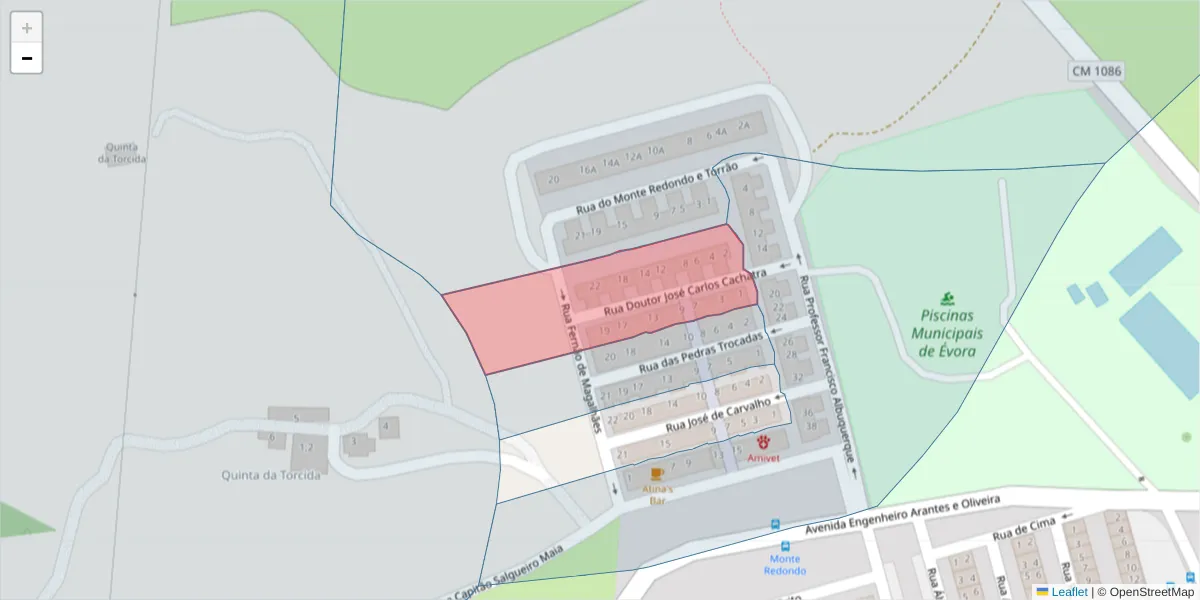 Mapa detalhado do código postal 7000-252 com limites, códigos postais vizinhos e agências dos correios