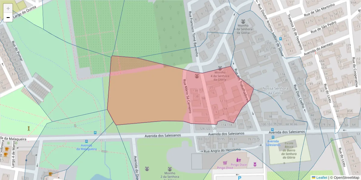 Mapa detalhado do código postal 7000-299 com limites, códigos postais vizinhos e agências dos correios