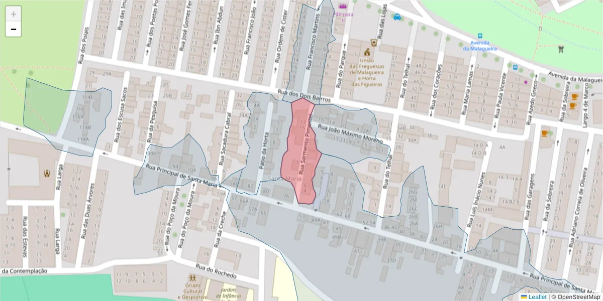 Mapa detalhado do código postal 7000-302 com limites, códigos postais vizinhos e agências dos correios