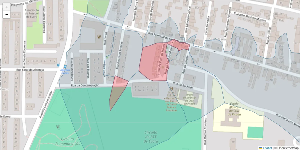 Mapa detalhado do código postal 7000-311 com limites, códigos postais vizinhos e agências dos correios