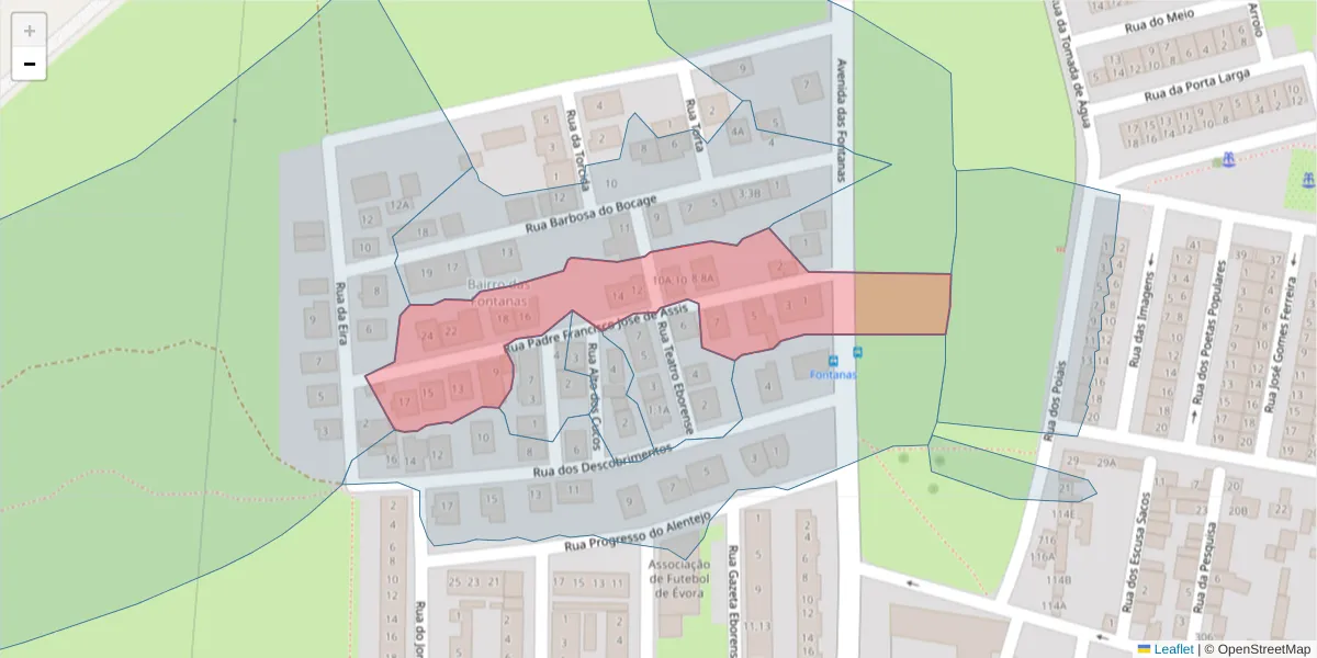 Mapa detalhado do código postal 7000-334 com limites, códigos postais vizinhos e agências dos correios