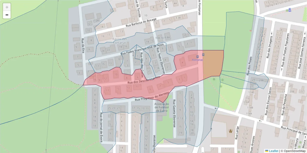 Mapa detalhado do código postal 7000-336 com limites, códigos postais vizinhos e agências dos correios