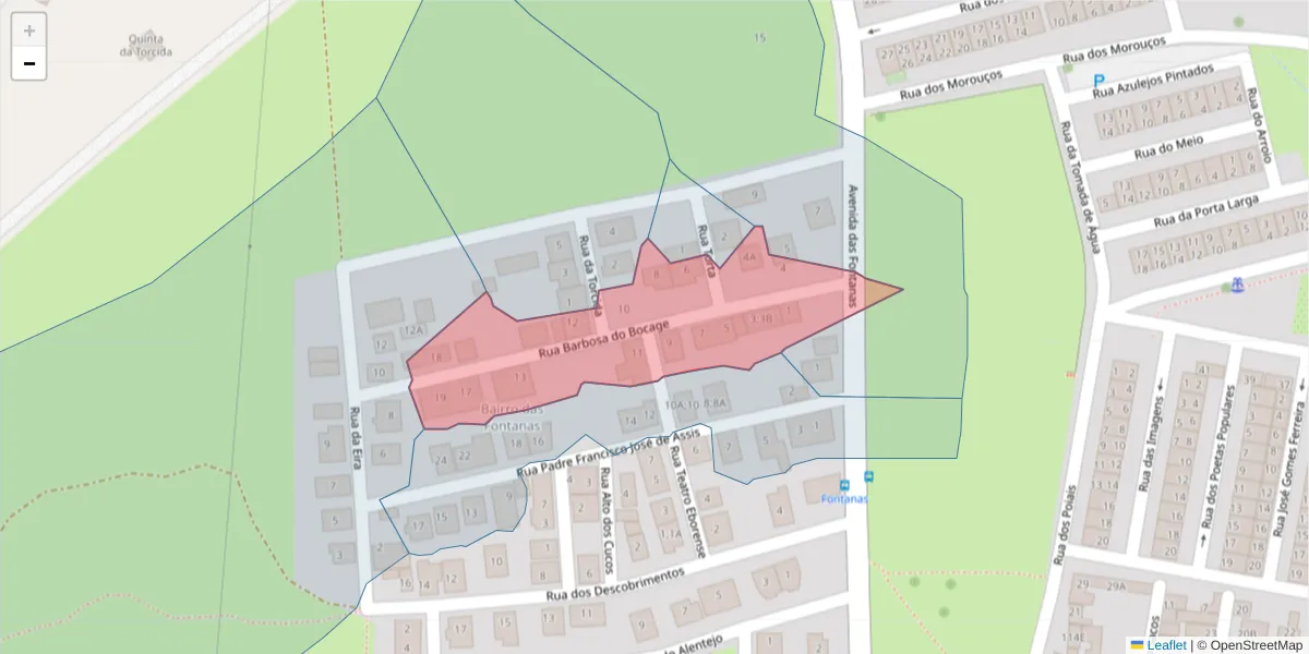 Mapa detalhado do código postal 7000-337 com limites, códigos postais vizinhos e agências dos correios