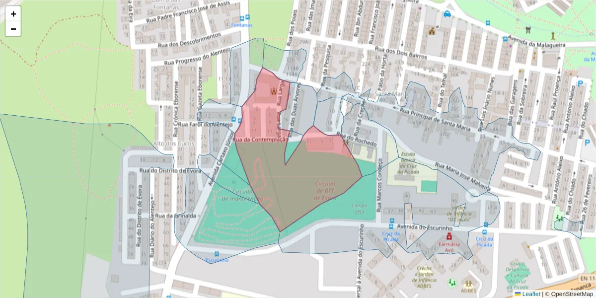 Mapa detalhado do código postal 7000-366 com limites, códigos postais vizinhos e agências dos correios