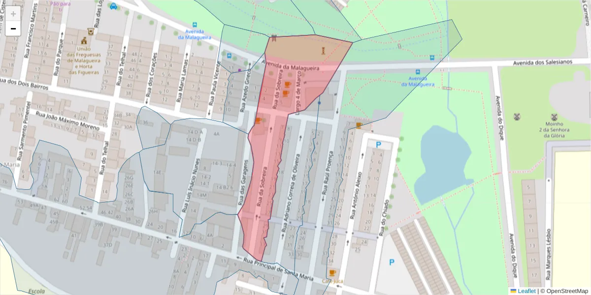 Mapa detalhado do código postal 7000-368 com limites, códigos postais vizinhos e agências dos correios