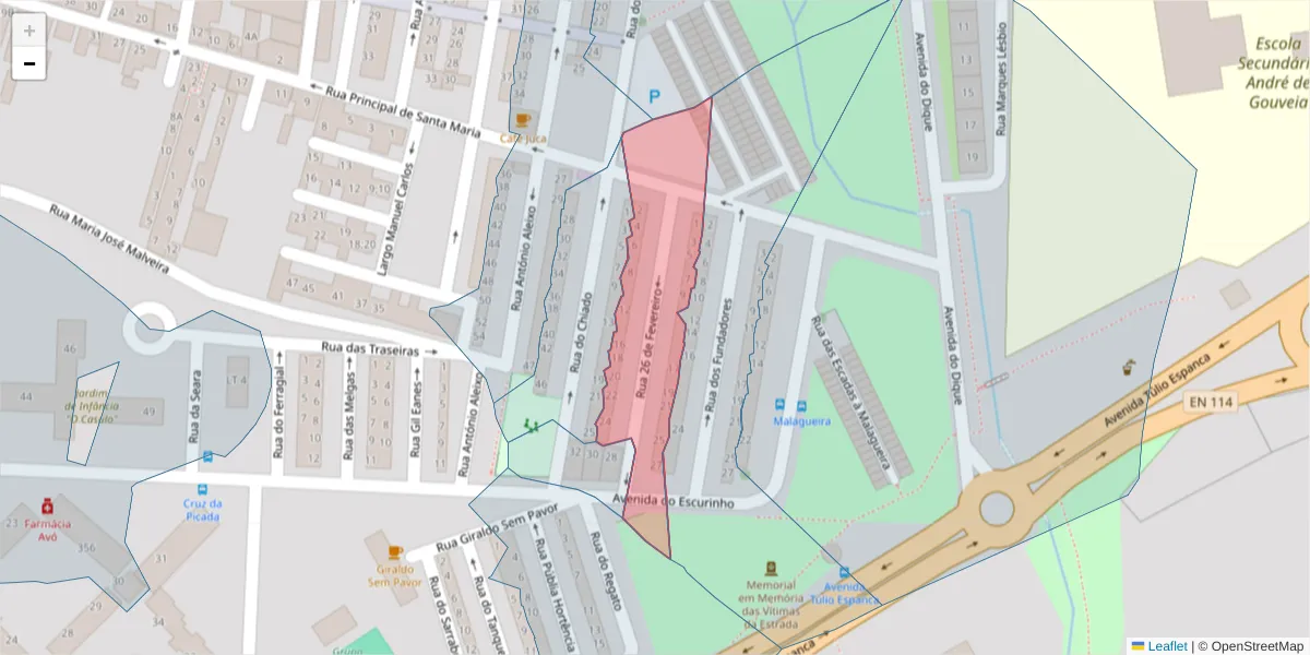 Mapa detalhado do código postal 7000-378 com limites, códigos postais vizinhos e agências dos correios