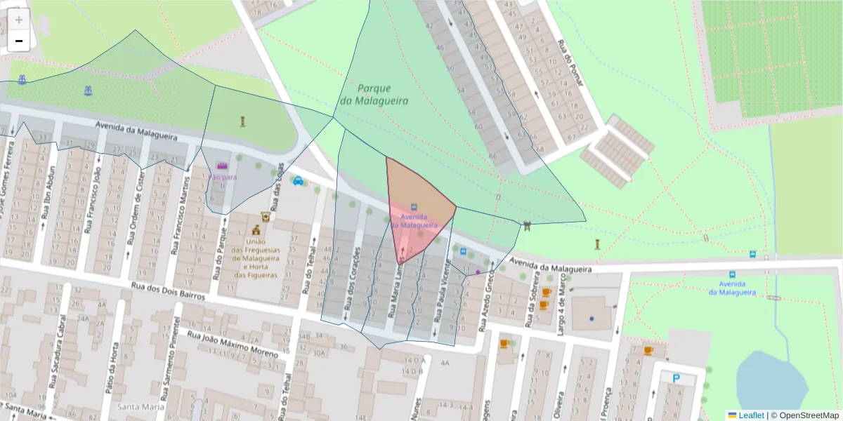 Mapa detalhado do código postal 7000-379 com limites, códigos postais vizinhos e agências dos correios