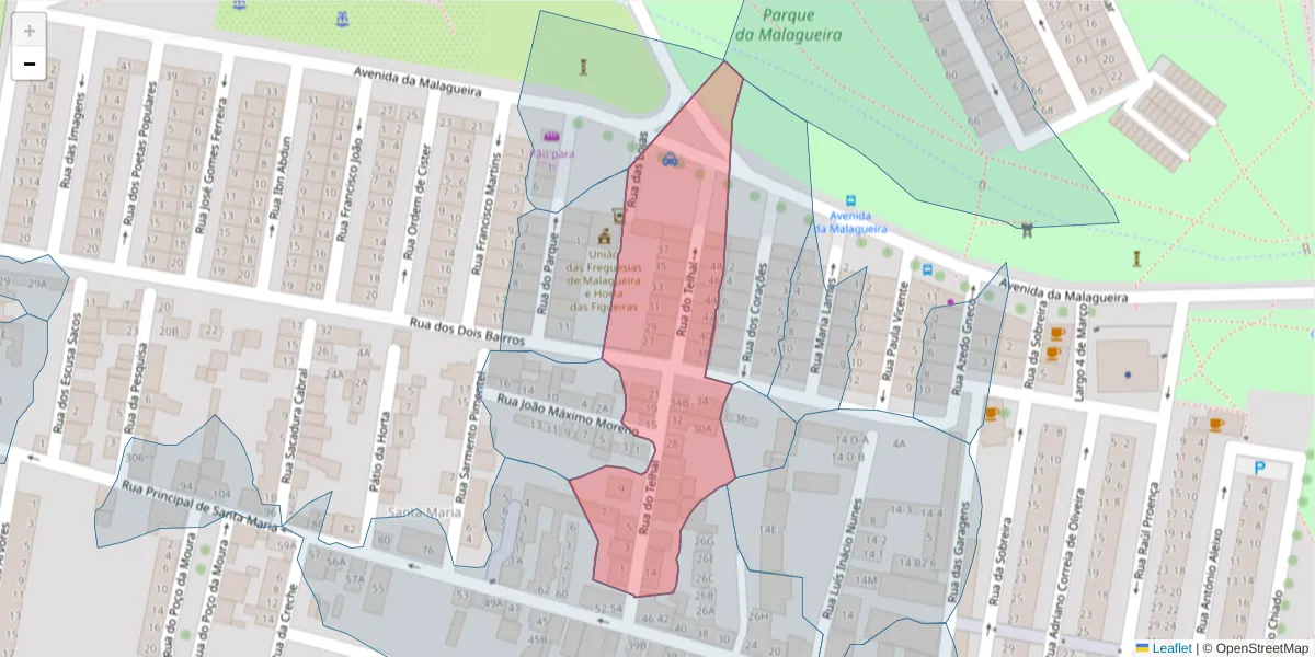 Mapa detalhado do código postal 7000-380 com limites, códigos postais vizinhos e agências dos correios