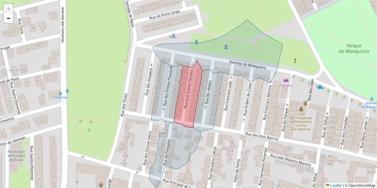 Mapa detalhado do código postal 7000-386 com limites, códigos postais vizinhos e agências dos correios