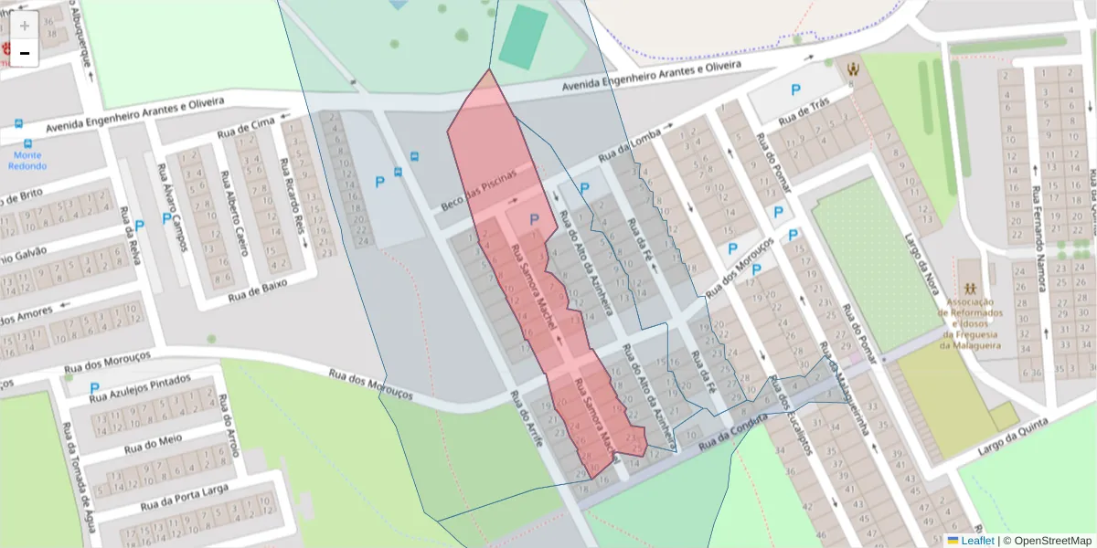 Mapa detalhado do código postal 7000-394 com limites, códigos postais vizinhos e agências dos correios