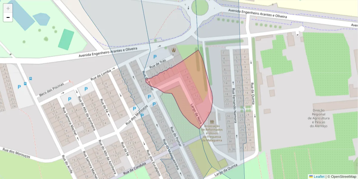 Mapa detalhado do código postal 7000-396 com limites, códigos postais vizinhos e agências dos correios
