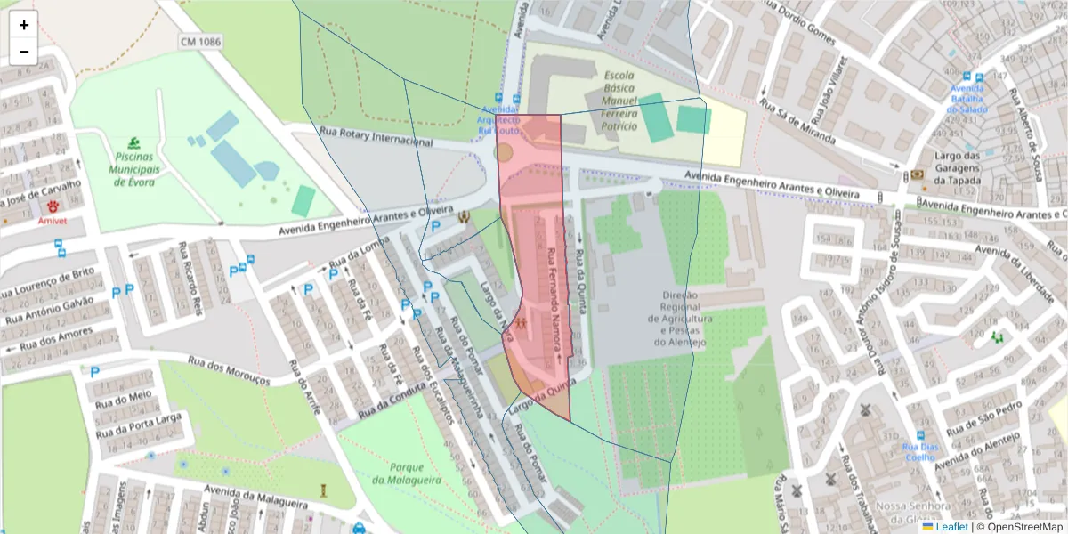 Mapa detalhado do código postal 7000-397 com limites, códigos postais vizinhos e agências dos correios