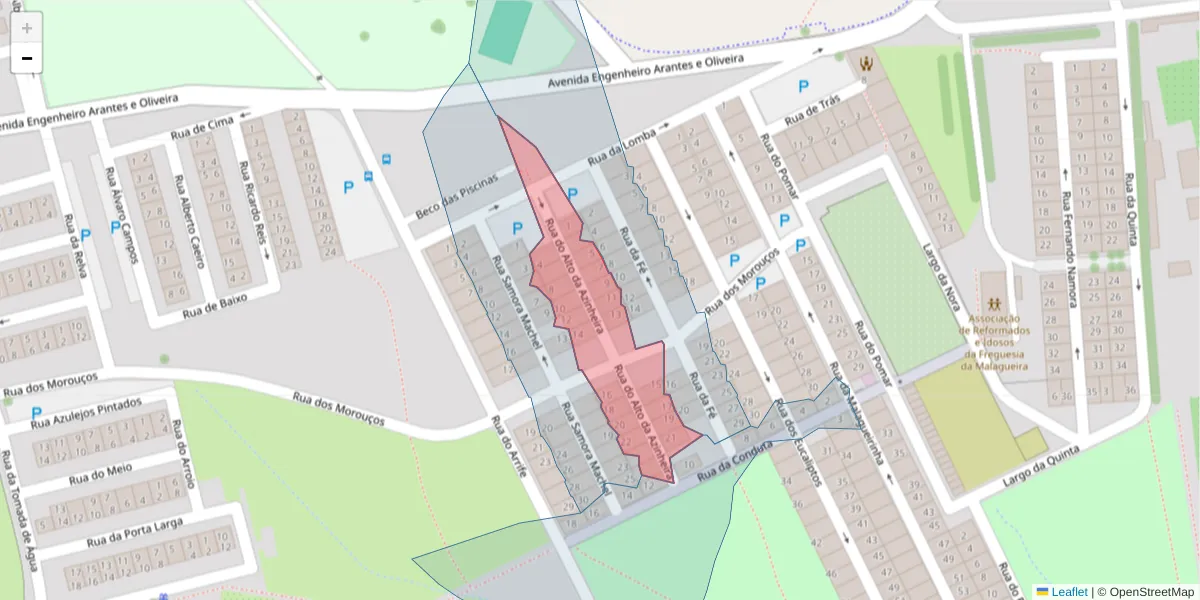 Mapa detalhado do código postal 7000-400 com limites, códigos postais vizinhos e agências dos correios
