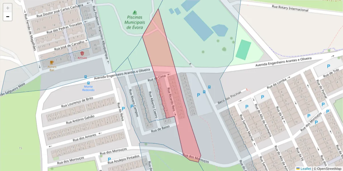Mapa detalhado do código postal 7000-401 com limites, códigos postais vizinhos e agências dos correios