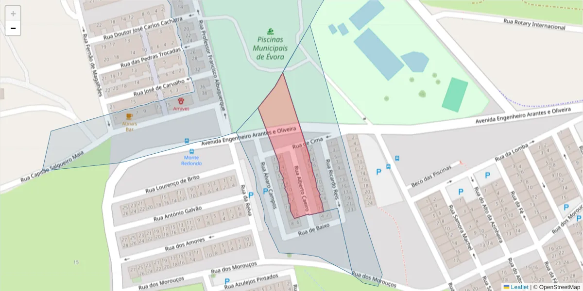 Mapa detalhado do código postal 7000-409 com limites, códigos postais vizinhos e agências dos correios