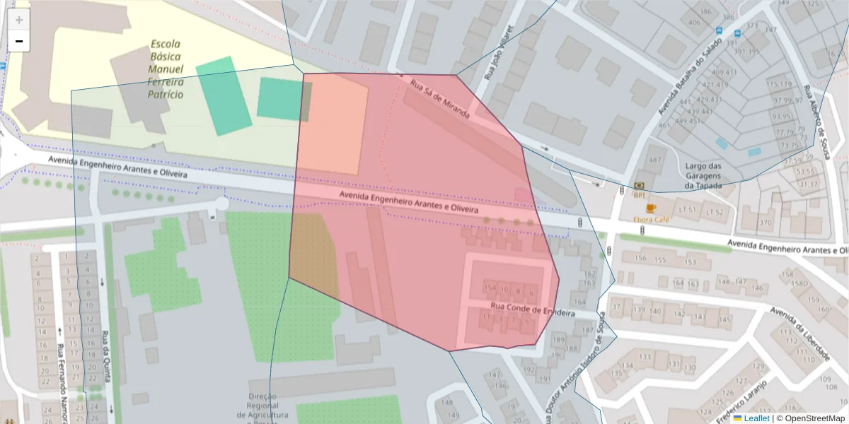 Mapa detalhado do código postal 7000-456 com limites, códigos postais vizinhos e agências dos correios