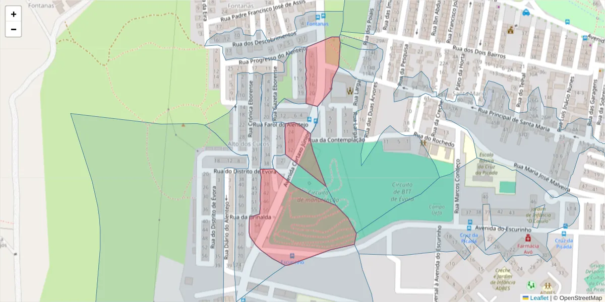 Mapa detalhado do código postal 7000-465 com limites, códigos postais vizinhos e agências dos correios