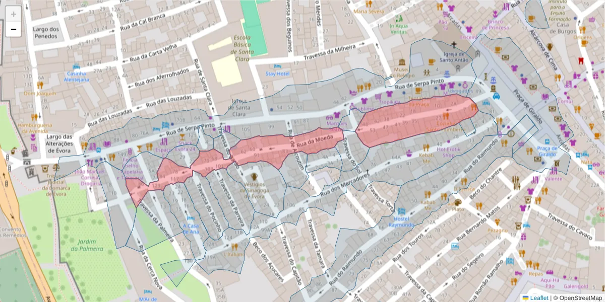 Mapa detalhado do código postal 7000-513 com limites, códigos postais vizinhos e agências dos correios