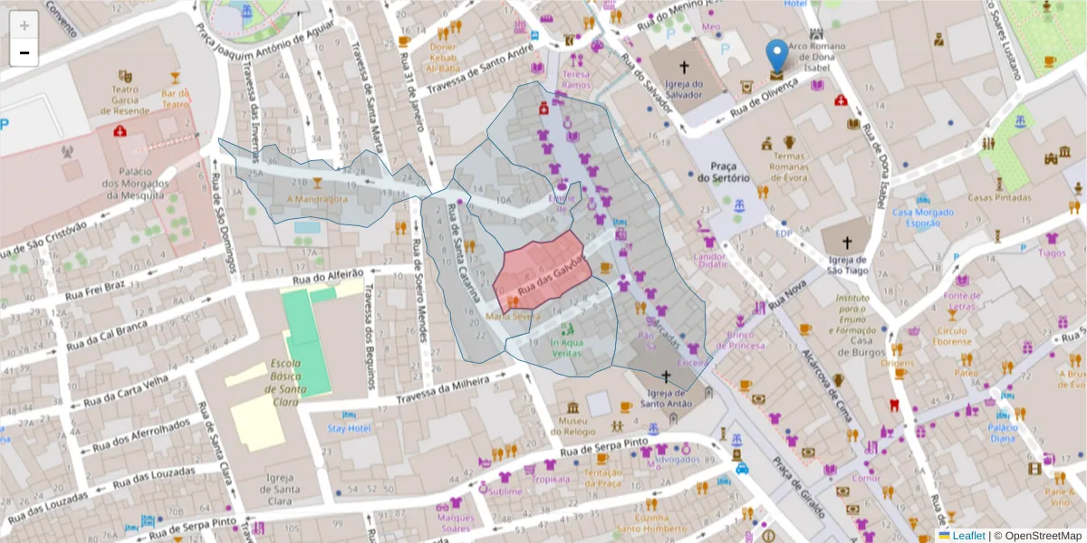 Mapa detalhado do código postal 7000-514 com limites, códigos postais vizinhos e agências dos correios