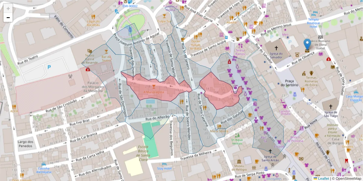 Mapa detalhado do código postal 7000-533 com limites, códigos postais vizinhos e agências dos correios