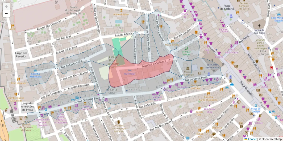 Mapa detalhado do código postal 7000-545 com limites, códigos postais vizinhos e agências dos correios