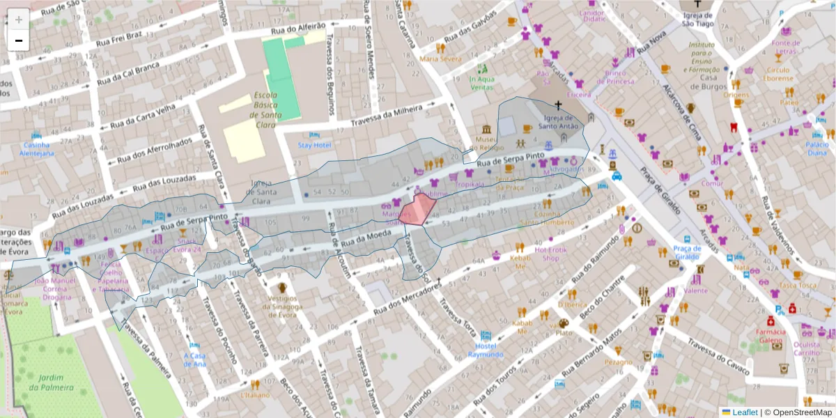 Mapa detalhado do código postal 7000-550 com limites, códigos postais vizinhos e agências dos correios