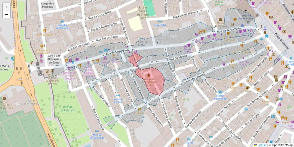 Mapa detalhado do código postal 7000-556 com limites, códigos postais vizinhos e agências dos correios
