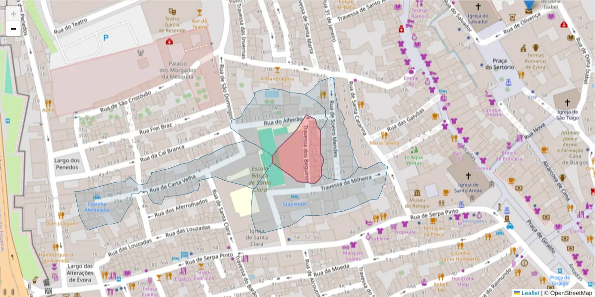 Mapa detalhado do código postal 7000-564 com limites, códigos postais vizinhos e agências dos correios