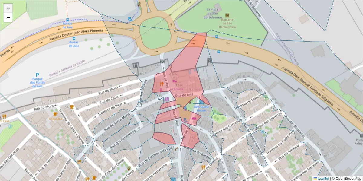 Mapa detalhado do código postal 7000-574 com limites, códigos postais vizinhos e agências dos correios