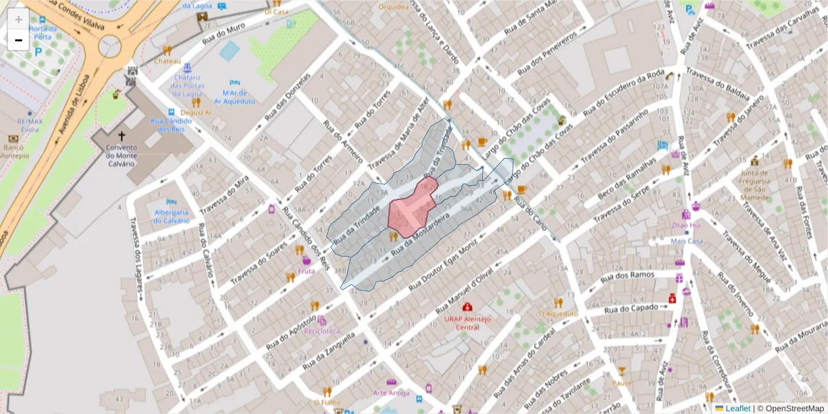 Mapa detalhado do código postal 7000-578 com limites, códigos postais vizinhos e agências dos correios