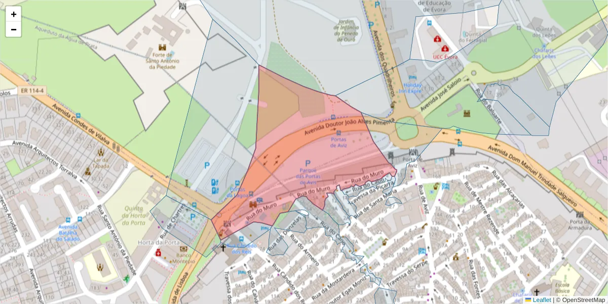 Mapa detalhado do código postal 7000-602 com limites, códigos postais vizinhos e agências dos correios
