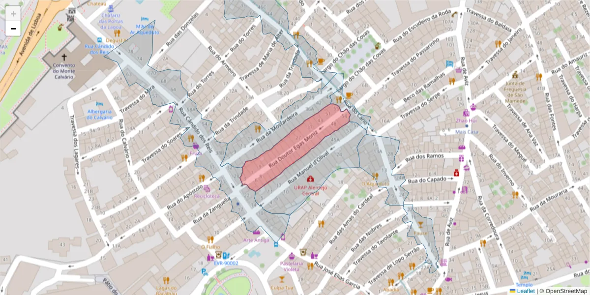 Mapa detalhado do código postal 7000-606 com limites, códigos postais vizinhos e agências dos correios