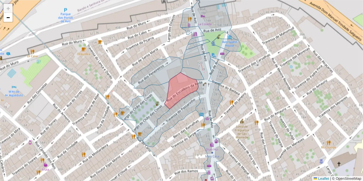 Mapa detalhado do código postal 7000-607 com limites, códigos postais vizinhos e agências dos correios