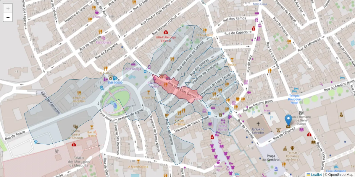 Mapa detalhado do código postal 7000-609 com limites, códigos postais vizinhos e agências dos correios