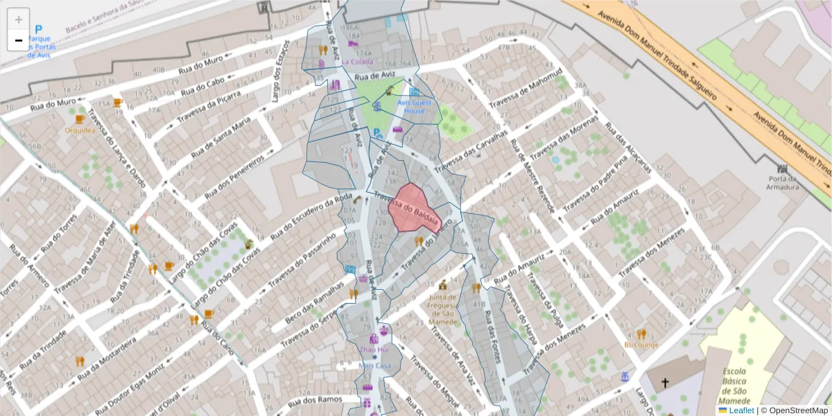 Mapa detalhado do código postal 7000-616 com limites, códigos postais vizinhos e agências dos correios