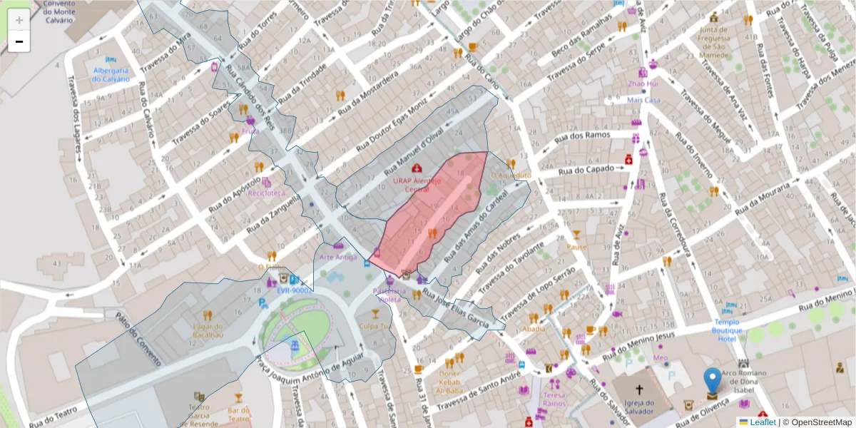 Mapa detalhado do código postal 7000-618 com limites, códigos postais vizinhos e agências dos correios