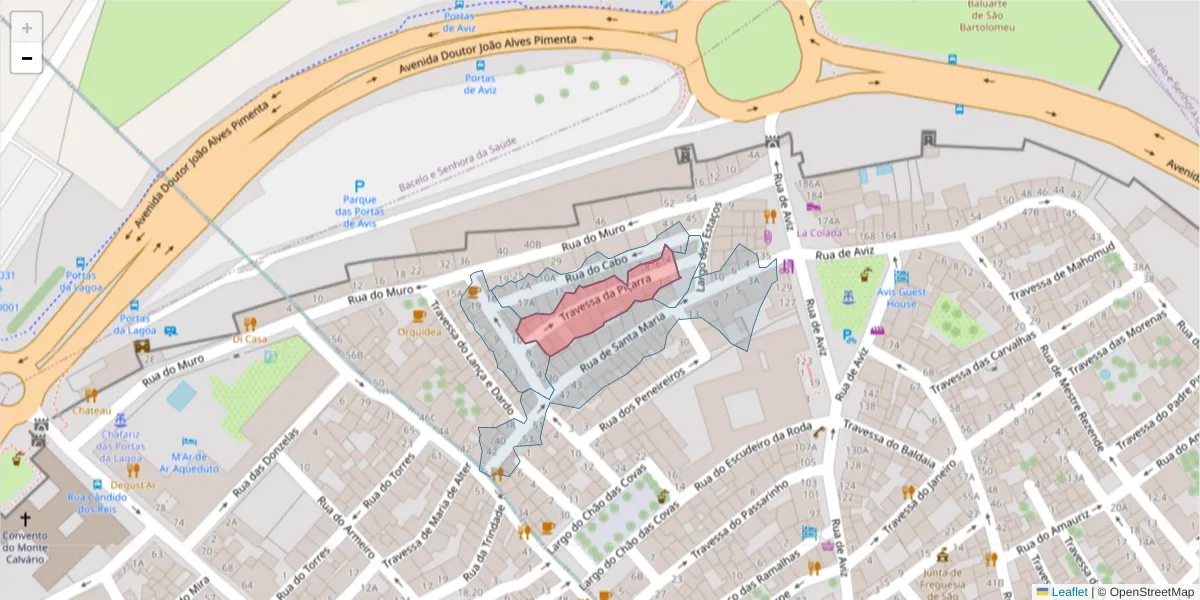 Mapa detalhado do código postal 7000-619 com limites, códigos postais vizinhos e agências dos correios