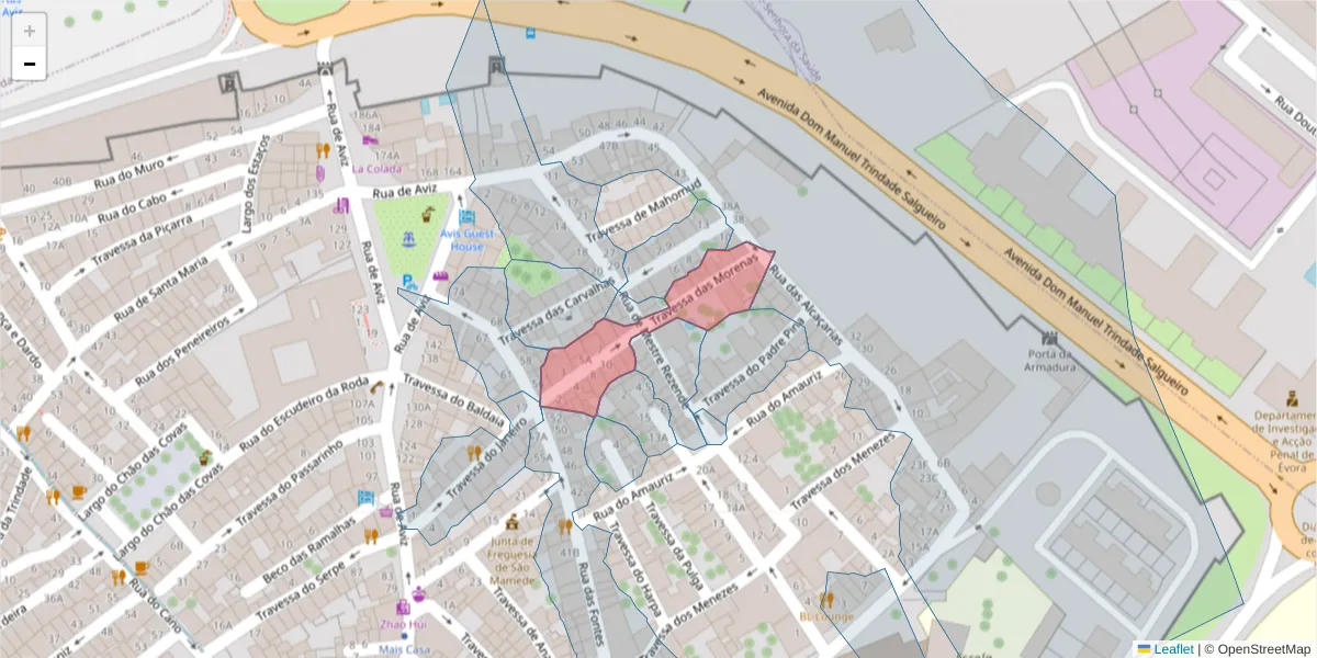 Mapa detalhado do código postal 7000-624 com limites, códigos postais vizinhos e agências dos correios