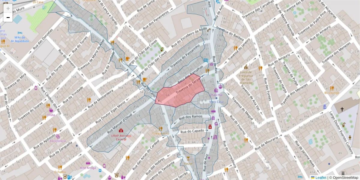 Mapa detalhado do código postal 7000-635 com limites, códigos postais vizinhos e agências dos correios