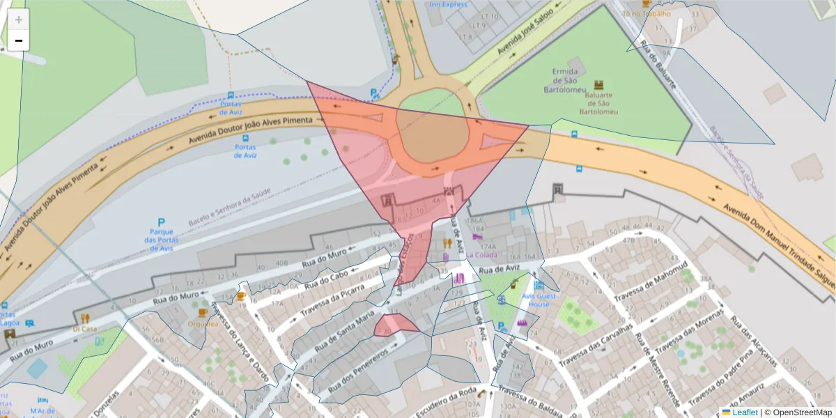 Mapa detalhado do código postal 7000-638 com limites, códigos postais vizinhos e agências dos correios