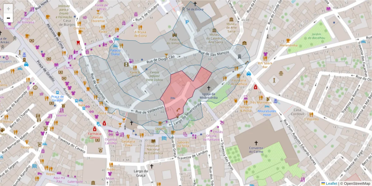 Mapa detalhado do código postal 7000-646 com limites, códigos postais vizinhos e agências dos correios