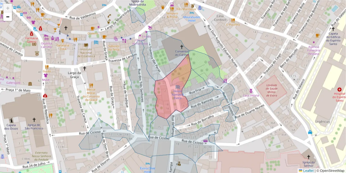 Mapa detalhado do código postal 7000-649 com limites, códigos postais vizinhos e agências dos correios