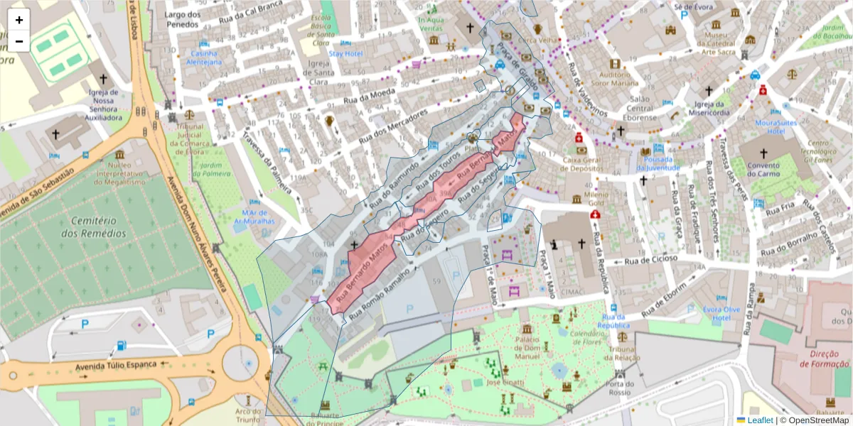 Mapa detalhado do código postal 7000-652 com limites, códigos postais vizinhos e agências dos correios