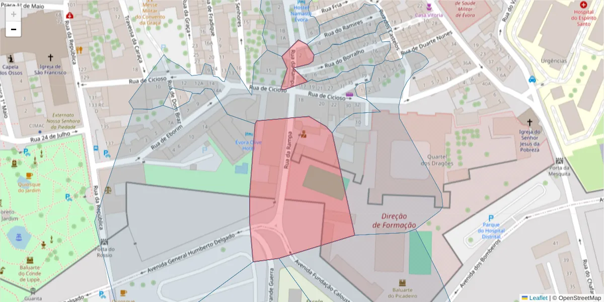 Mapa detalhado do código postal 7000-655 com limites, códigos postais vizinhos e agências dos correios